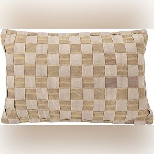 Bloomingville Woven Cotton Basket Weave Lumbar Pillow 24x16 Olive & Gray New